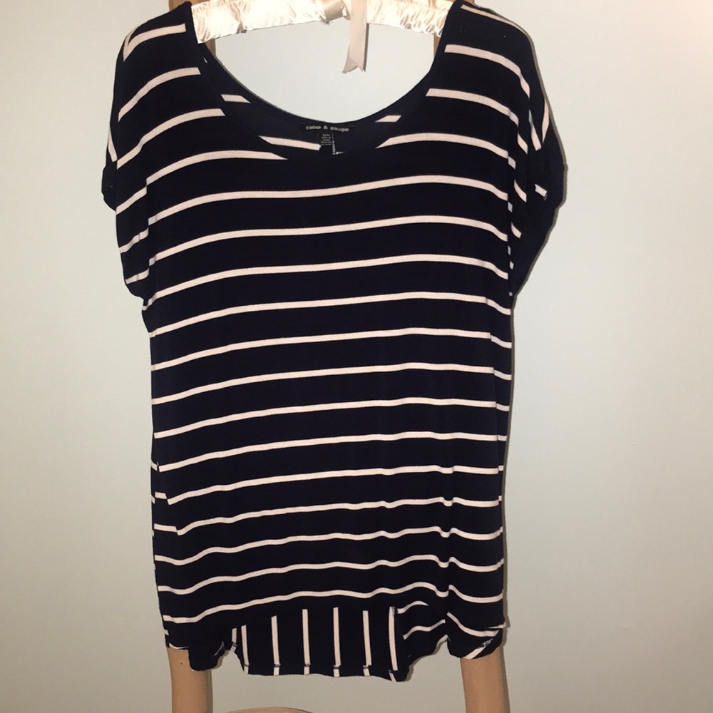 Short sleeved shirt- navy and white striped